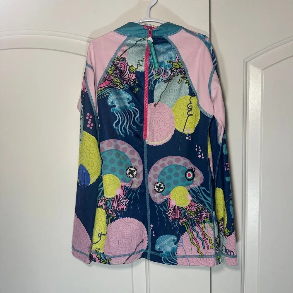 Krio‎ + Color Jellyfish Cookies Girls Long Sleeve Rash Guard Shirt Zipper 12-14